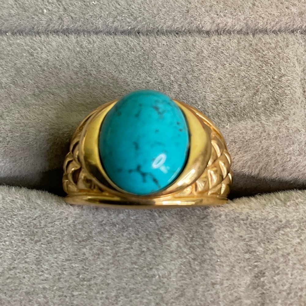 Gold Toned Sterling Silver Ring with Turquoise Stone